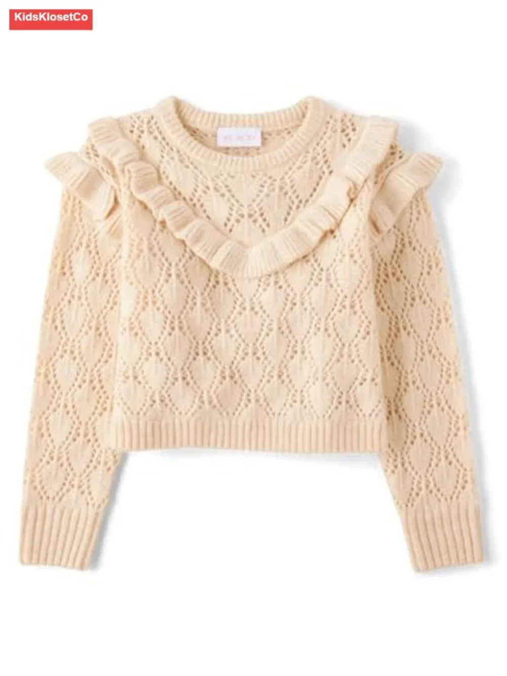 Girls Long Sleeve Crew Neck Pullover Sweater with Ruffle Trim